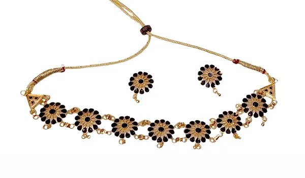 Assamese_Traditional_Gold_Plated_Black_Colour_Golpata_Necklace_Set_For_Women
